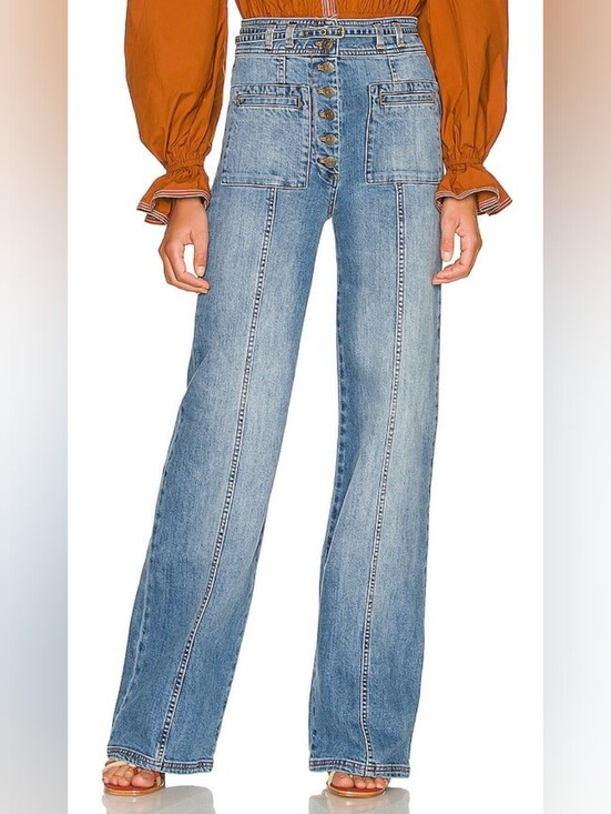 Ulla Johnson Denim - Ulla Johnson Light Blue High-Rise Wide Leg Button-Front Jeans